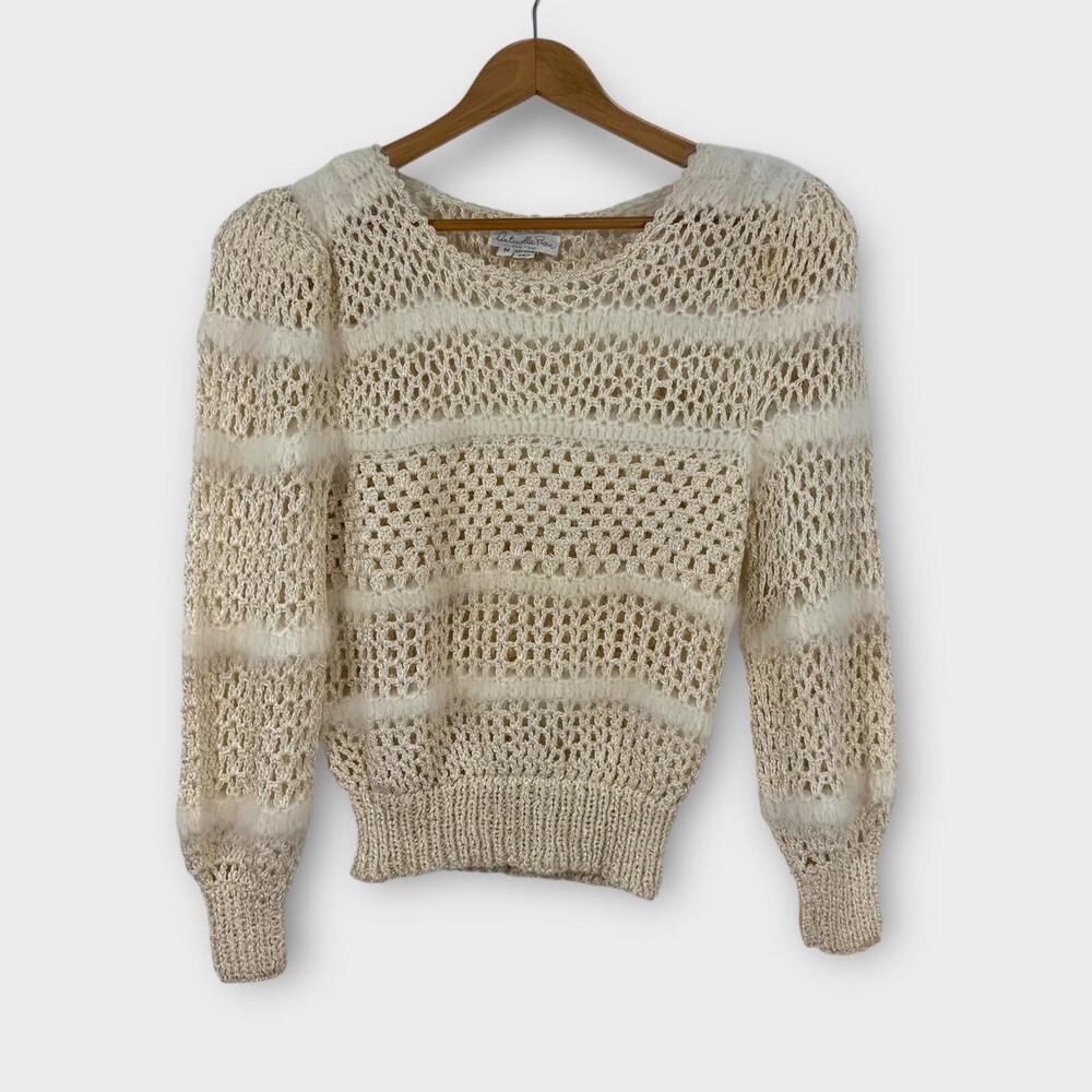 Antonella Preve Women’s Size Medium Beige Hand Knit Metallic 80s Vintage Sweater